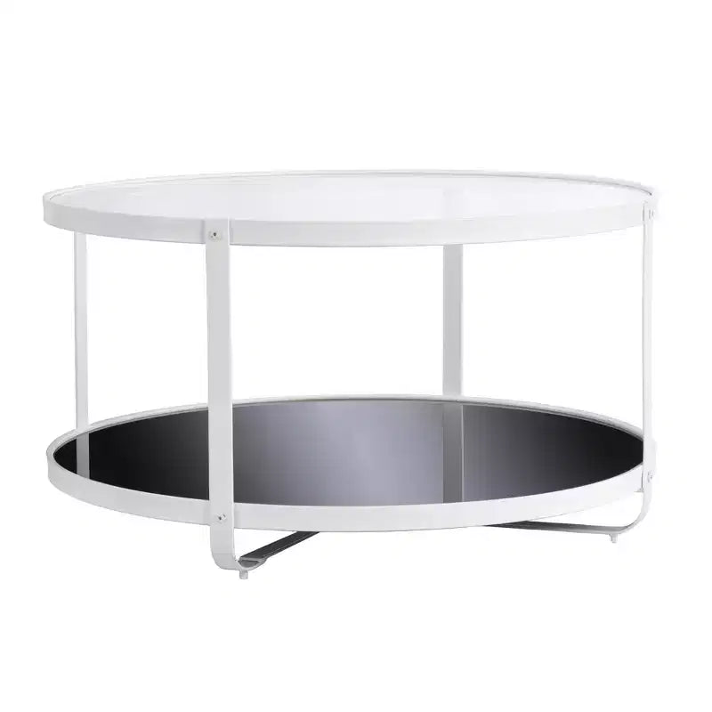 HomeRoots Table basse ronde à deux niveaux en verre et métal blanc 32