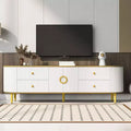 JVNOXK Modern Wood TV Stand for Up to 80 TVs, Entertainment Center with 4 Drawers & 1 Cabinet, Metal Legs & Gold Accents for Living Room