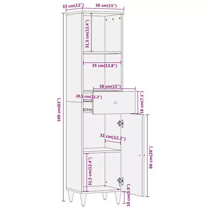 vidaXL Armoire de salle de bain Bois naturel Bois de manguier massif, bois d'ingénierie