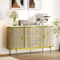 59 Modern Fluted Sideboard Buffet with Faux Marble Top, 2-Door 6-Drawer Record Player Stand & Coffee Bar Console