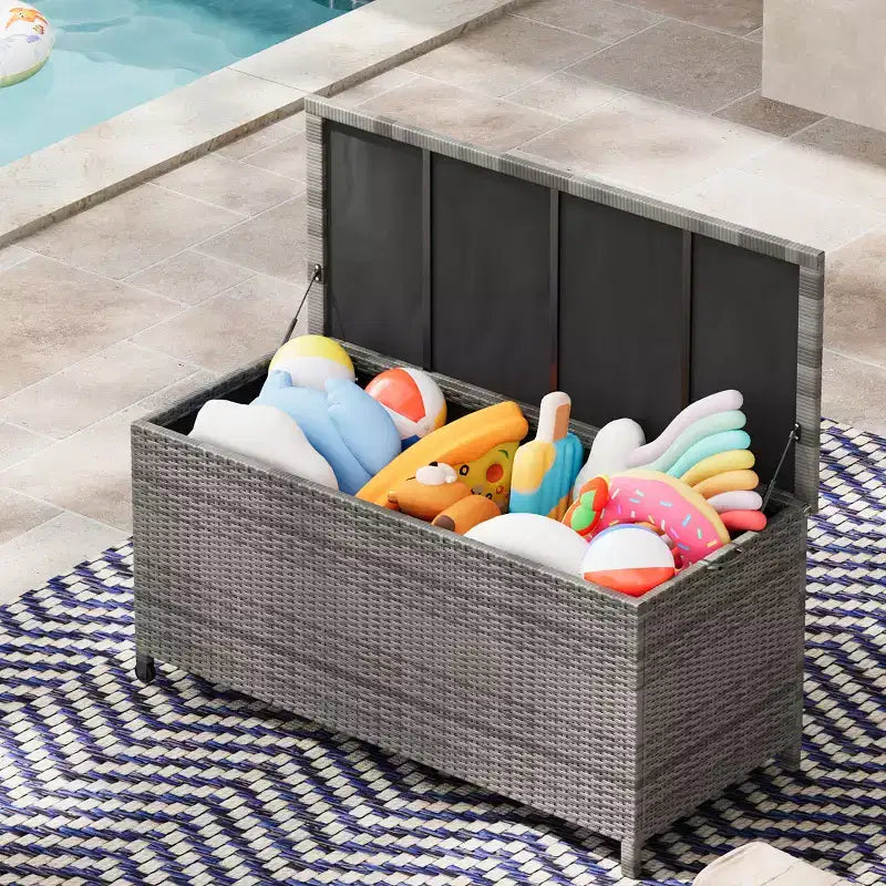 Coffre de rangement d'extérieur robuste de 125 gallons avec roues et poignées, coffre de rangement en rotin PE résistant aux intempéries, organisateur étanche pour patio et piscine