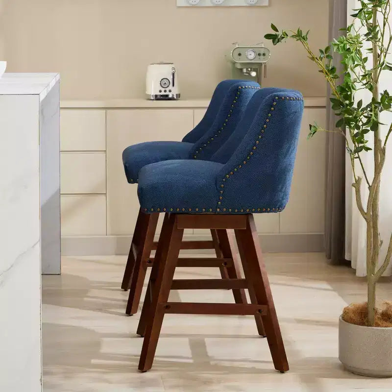 Tabourets de comptoir pivotants GDFStudio Spin en bois et tissu, 66 cm (Lot de 2)