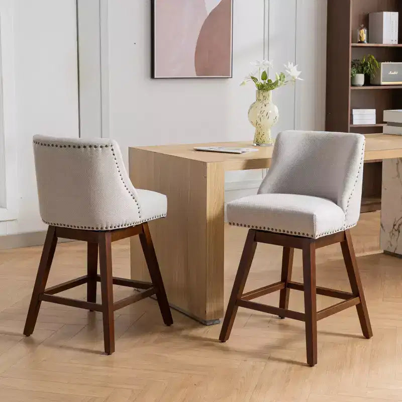 Tabourets de comptoir pivotants GDFStudio Spin en bois et tissu, 66 cm (Lot de 2)