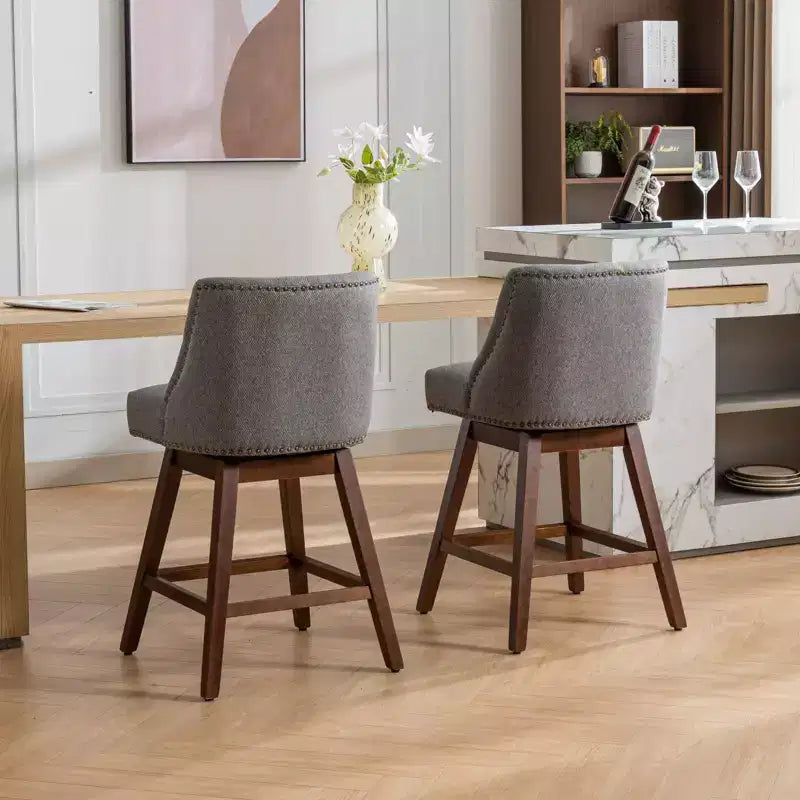 Tabourets de comptoir pivotants GDFStudio Spin en bois et tissu, 66 cm (Lot de 2)
