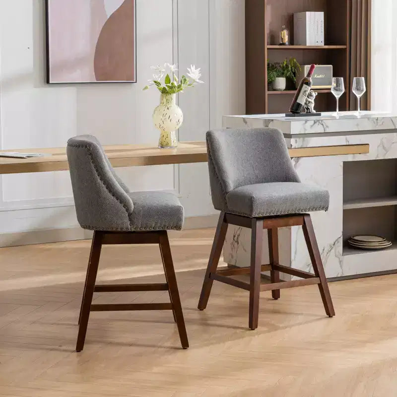 Tabourets de comptoir pivotants GDFStudio Spin en bois et tissu, 66 cm (Lot de 2)