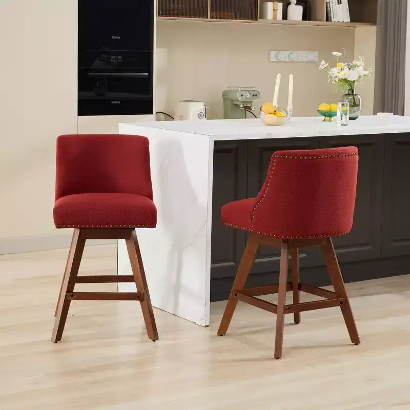 Tabourets de comptoir pivotants GDFStudio Spin en bois et tissu, 66 cm (Lot de 2)