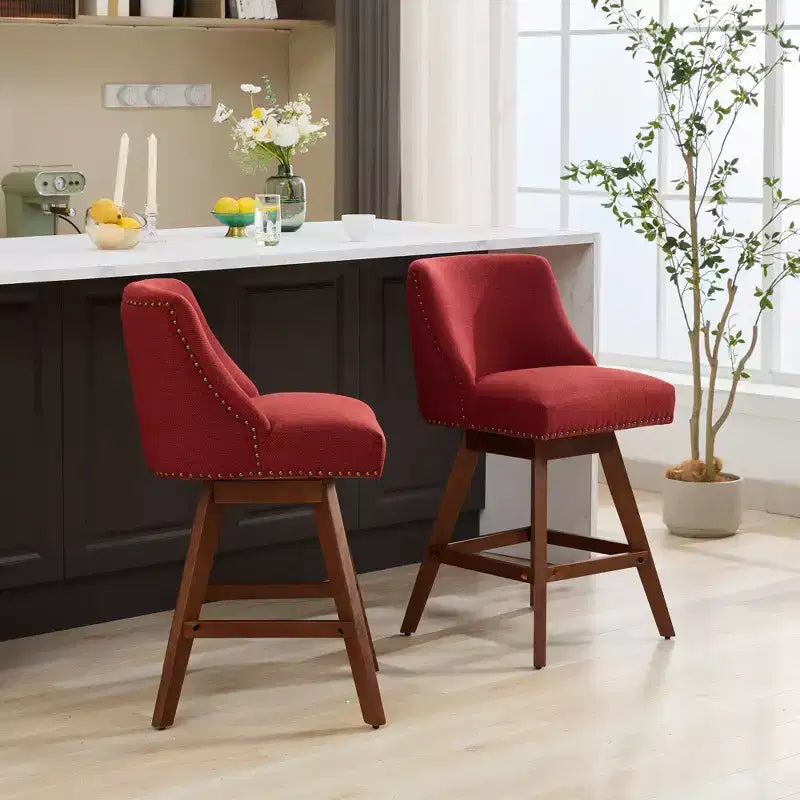 Tabourets de comptoir pivotants GDFStudio Spin en bois et tissu, 66 cm (Lot de 2)