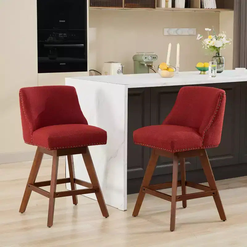 Tabourets de comptoir pivotants GDFStudio Spin en bois et tissu, 66 cm (Lot de 2)