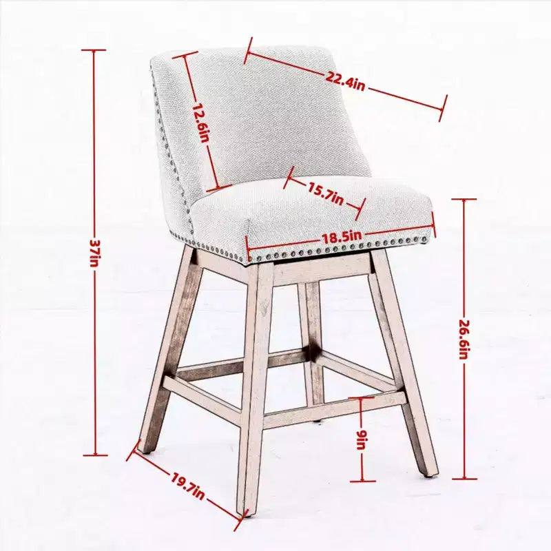 Tabourets de comptoir pivotants GDFStudio Spin en bois et tissu, 66 cm (Lot de 2)