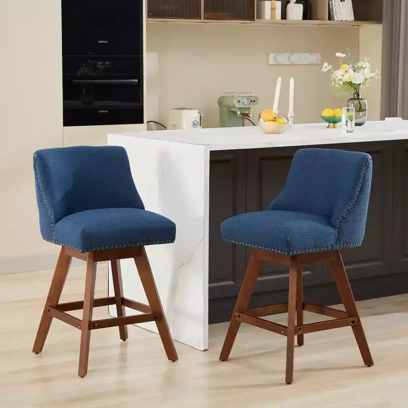Tabourets de comptoir pivotants GDFStudio Spin en bois et tissu, 66 cm (Lot de 2)