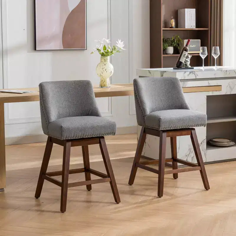 Tabourets de comptoir pivotants GDFStudio Spin en bois et tissu, 66 cm (Lot de 2)