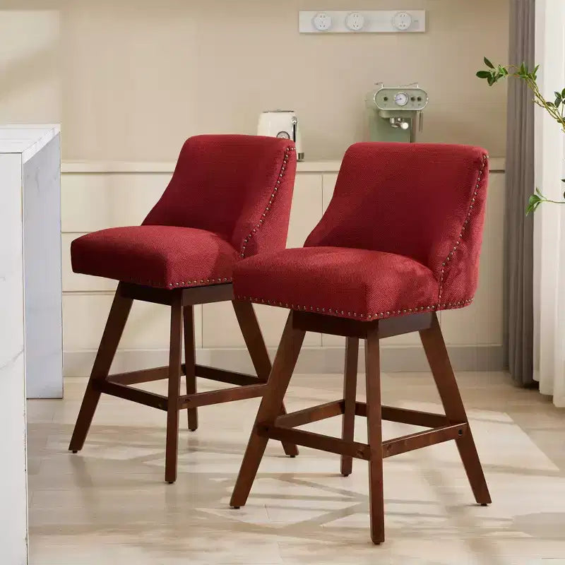 Tabourets de comptoir pivotants GDFStudio Spin en bois et tissu, 66 cm (Lot de 2)
