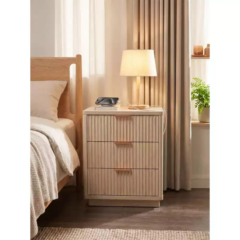 Ensemble de 2 tables de chevet modernes avec station de charge, tables de nuit en bois avec 3 tiroirs pour chambre à coucher