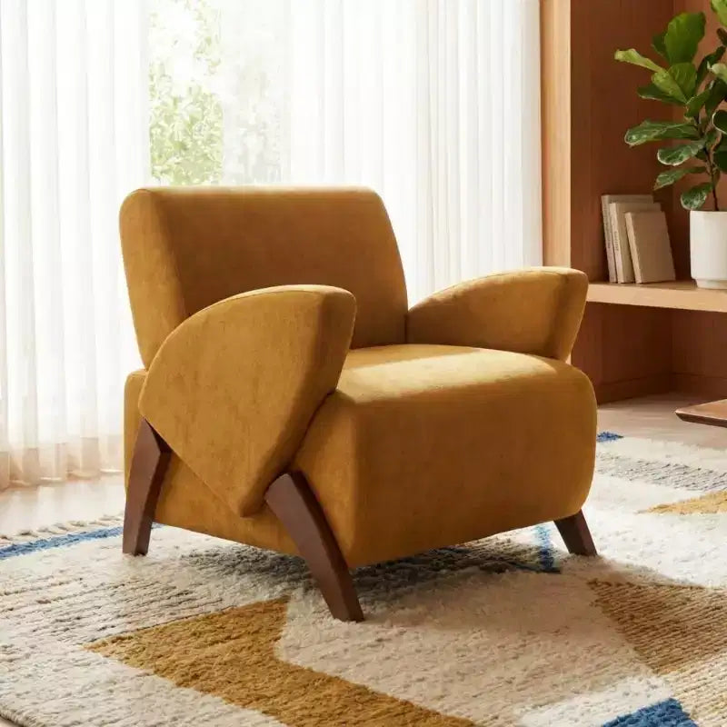 Modern Velvet Accent Chair for Living Room, Upholstered Armchair with Birch Wood Legs for Bedroom, Office & Reading Nook-Panipeachy