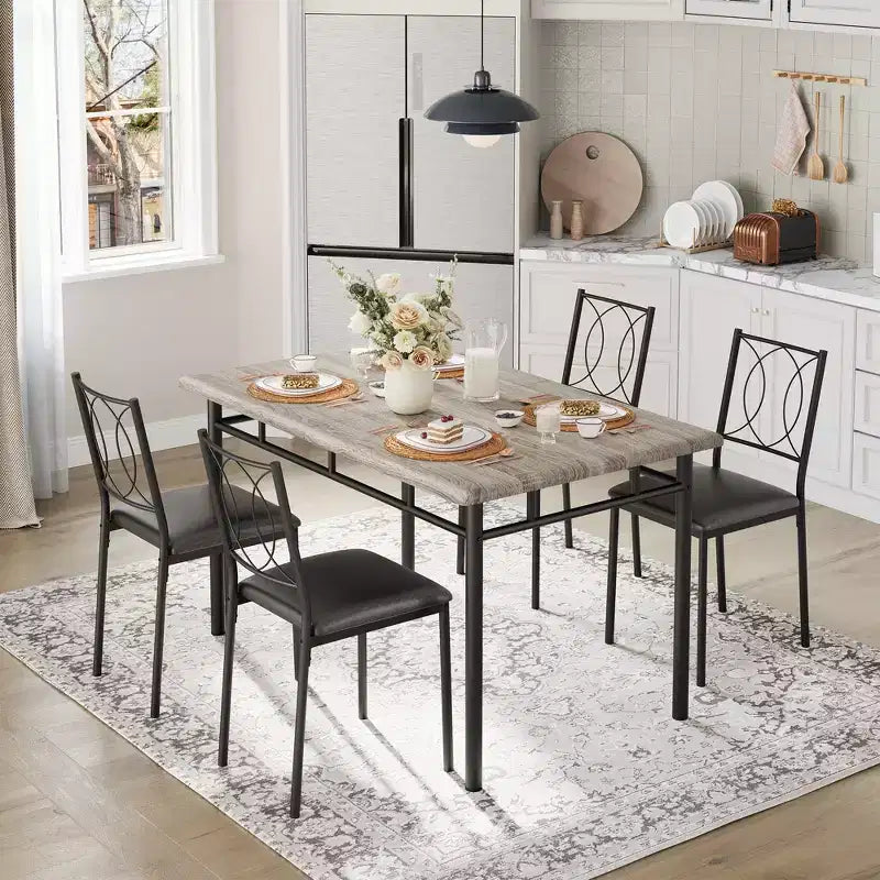 Ensemble table de salle à manger de ferme pour 4 avec 4 chaises rembourrées, table de cuisine en bois robuste, meubles de salle à manger compacts pour appartement