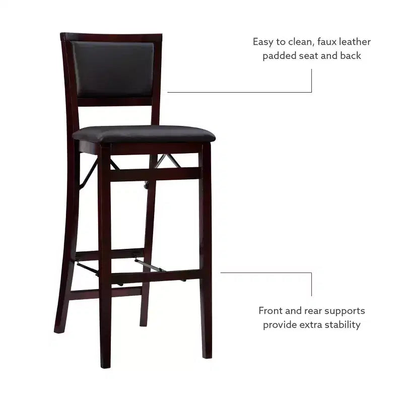 Tabouret de bar pliant 30" Keira en faux cuir rembourré Espresso Brown - Linon : Cadre en bois d'hévéa, mousse de polyuréthane
