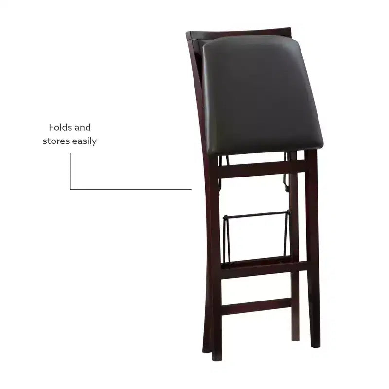 Tabouret de bar pliant 30" Keira en faux cuir rembourré Espresso Brown - Linon : Cadre en bois d'hévéa, mousse de polyuréthane
