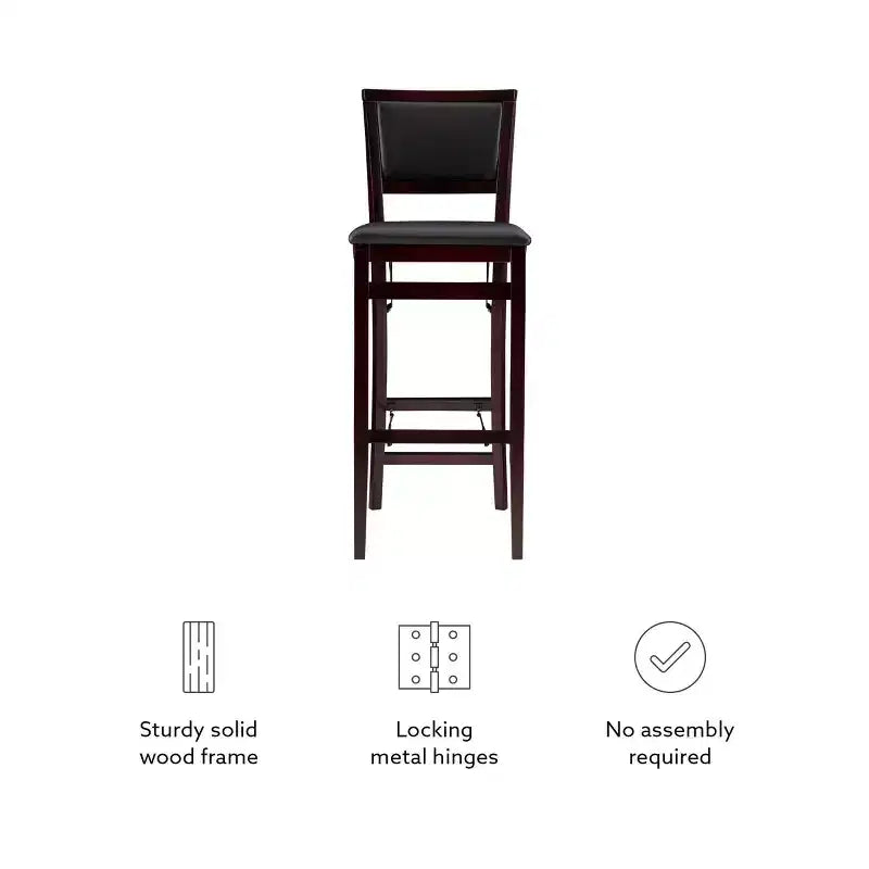 Tabouret de bar pliant 30" Keira en faux cuir rembourré Espresso Brown - Linon : Cadre en bois d'hévéa, mousse de polyuréthane