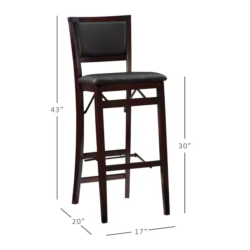 Tabouret de bar pliant 30" Keira en faux cuir rembourré Espresso Brown - Linon : Cadre en bois d'hévéa, mousse de polyuréthane