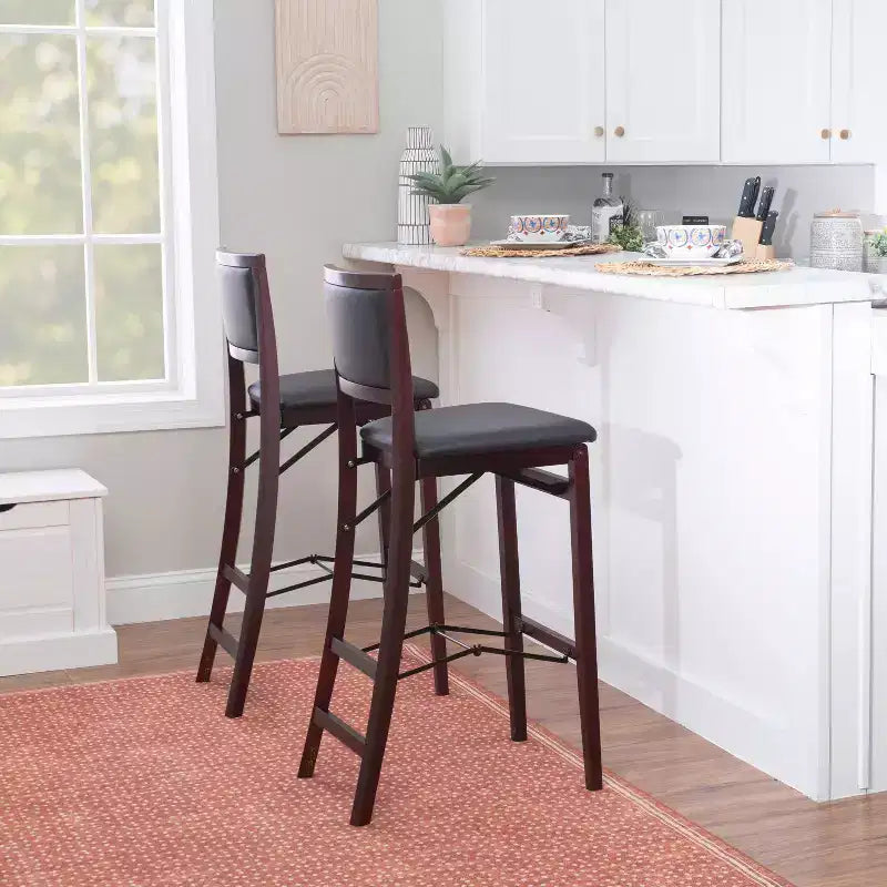 Tabouret de bar pliant 30" Keira en faux cuir rembourré Espresso Brown - Linon : Cadre en bois d'hévéa, mousse de polyuréthane