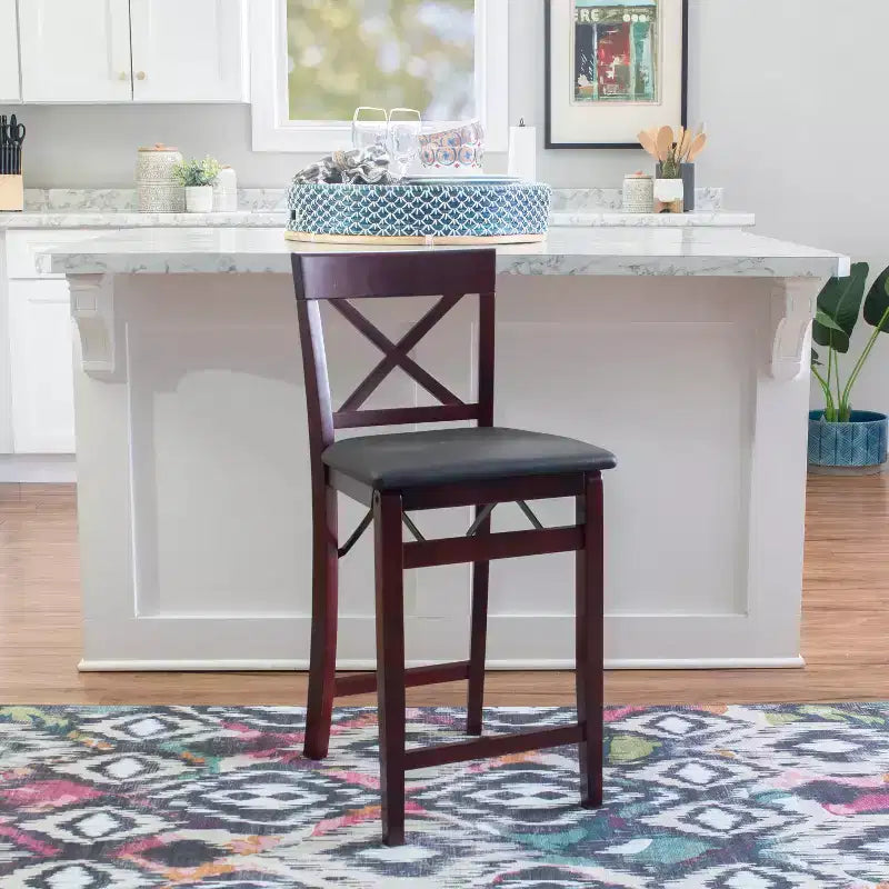 Tabouret de bar pliant en similicuir Triena X Back Espresso - Linon : siège rembourré, hauteur 61 cm