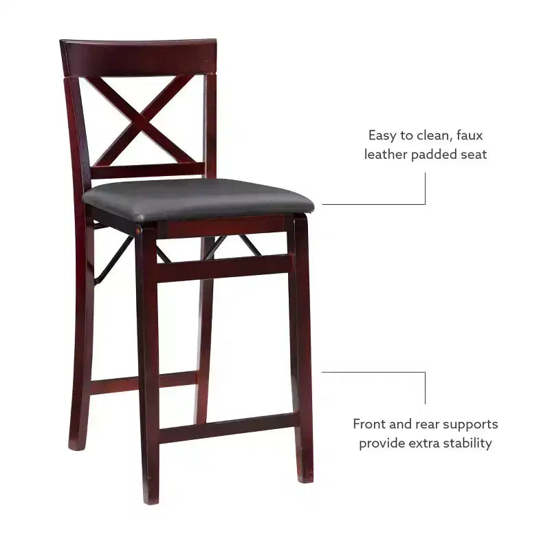 Tabouret de bar pliant en similicuir Triena X Back Espresso - Linon : siège rembourré, hauteur 61 cm