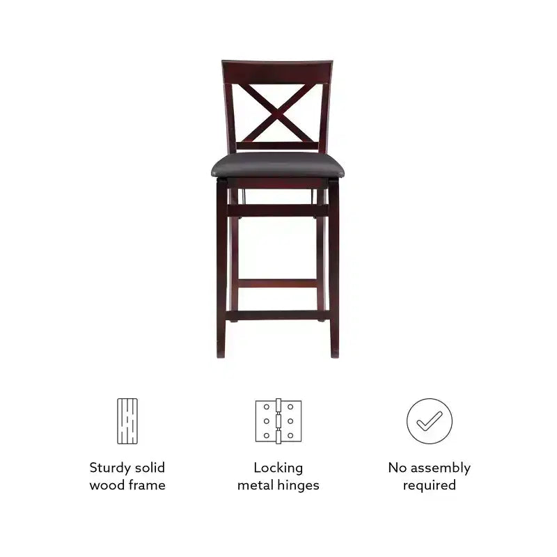 Tabouret de bar pliant en similicuir Triena X Back Espresso - Linon : siège rembourré, hauteur 61 cm