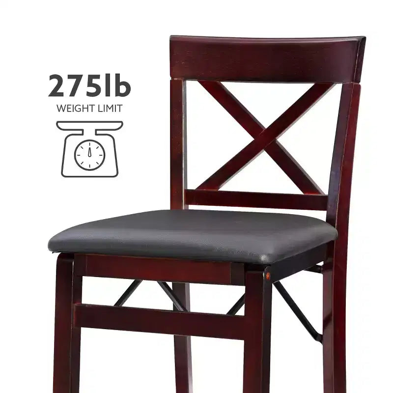 Tabouret de bar pliant en similicuir Triena X Back Espresso - Linon : siège rembourré, hauteur 61 cm