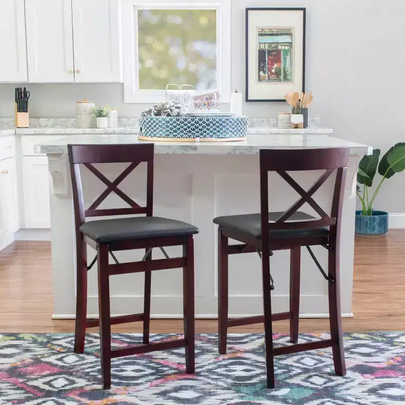 Tabouret de bar pliant en similicuir Triena X Back Espresso - Linon : siège rembourré, hauteur 61 cm