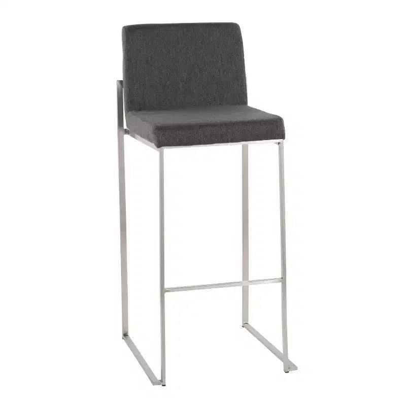 LumiSource Lot de 3 tabourets de bar hauts Fuji Acier inoxydable/Tissu anthracite