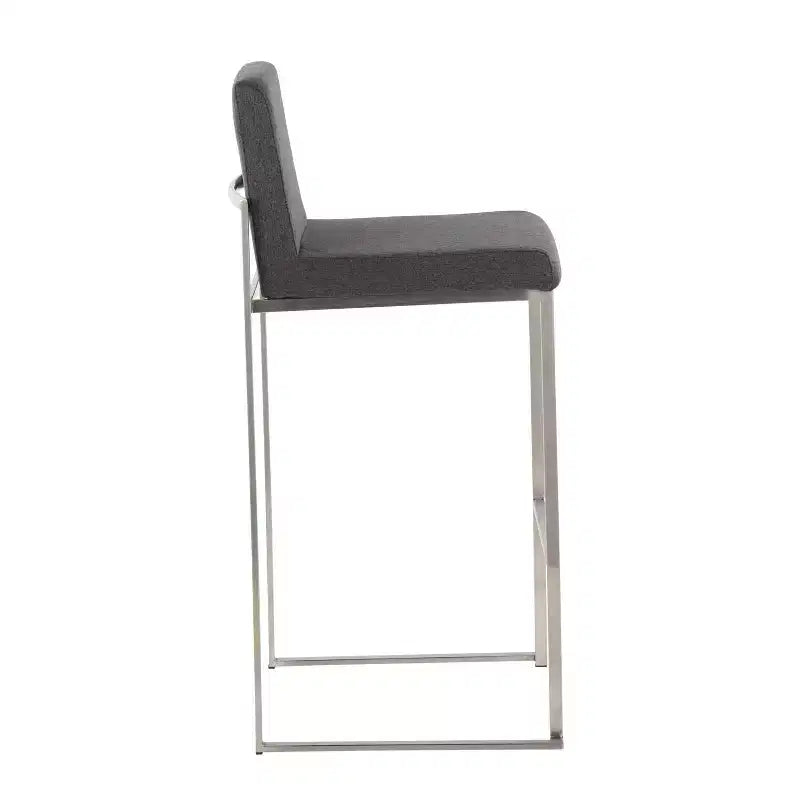 LumiSource Lot de 3 tabourets de bar hauts Fuji Acier inoxydable/Tissu anthracite