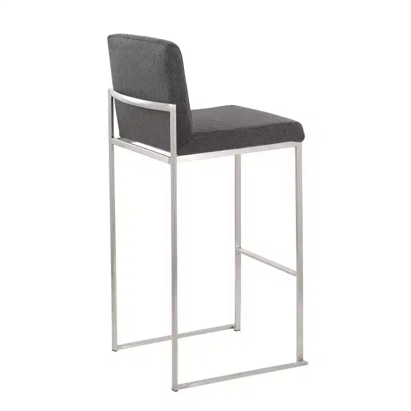 LumiSource Lot de 3 tabourets de bar hauts Fuji Acier inoxydable/Tissu anthracite
