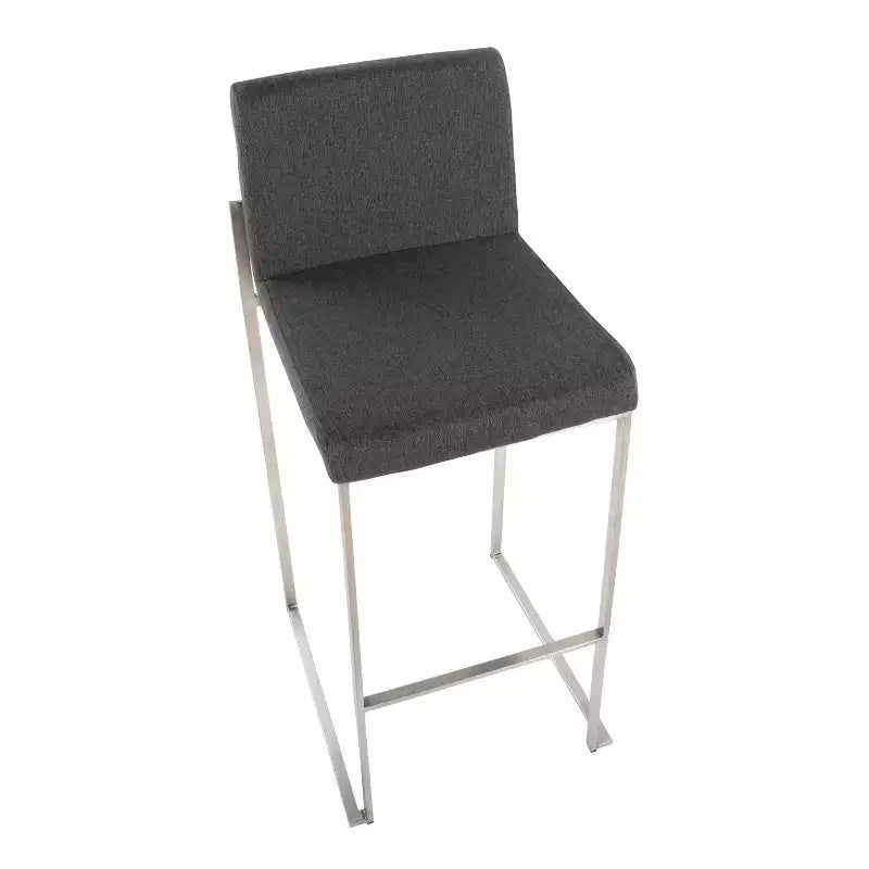 LumiSource Lot de 3 tabourets de bar hauts Fuji Acier inoxydable/Tissu anthracite
