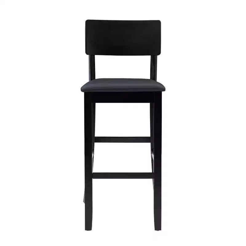 Tabouret de bar contemporain Linon Torino 29" avec siège rembourré en similicuir, bois dur/noir : Revêtement en vinyle, pieds en bois, rembourrage en mousse