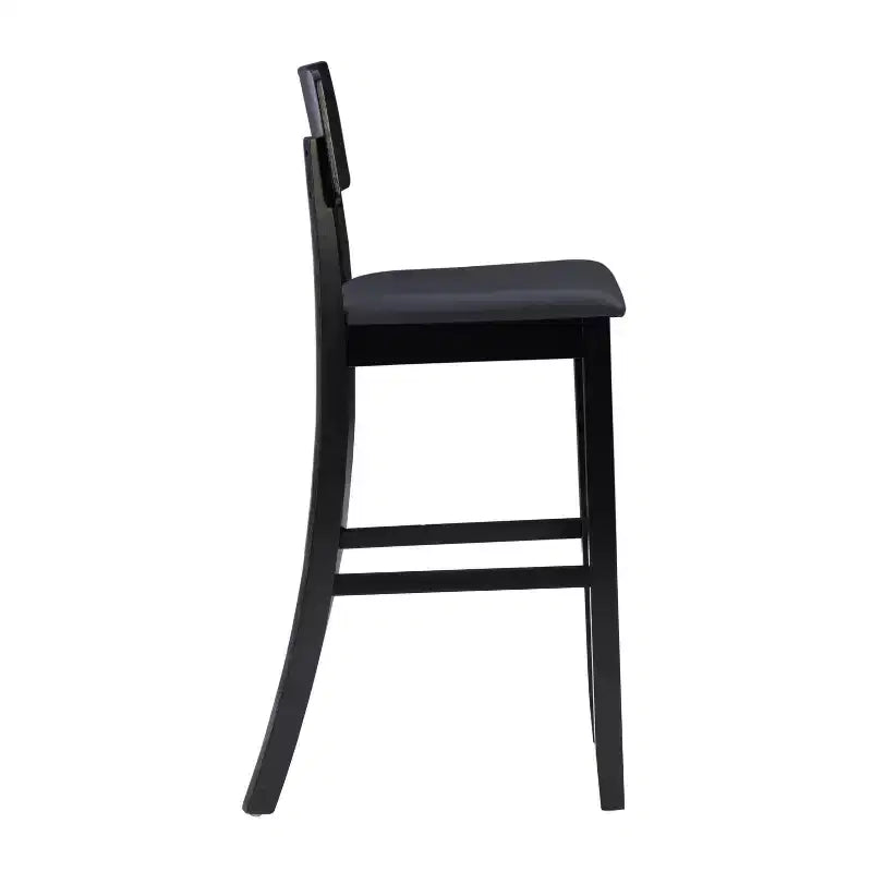 Tabouret de bar contemporain Linon Torino 29" avec siège rembourré en similicuir, bois dur/noir : Revêtement en vinyle, pieds en bois, rembourrage en mousse