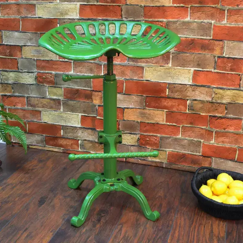 Siège de tabouret de tracteur réglable Carolina Living vert et table : Fer forgé, base à griffes, hauteur 56-84 cm