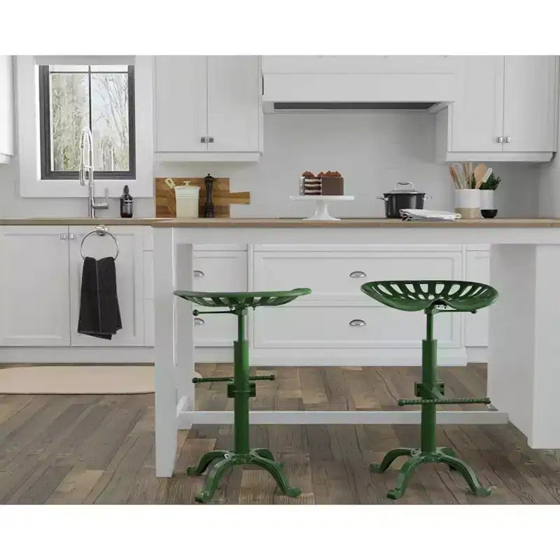 Siège de tabouret de tracteur réglable Carolina Living vert et table : Fer forgé, base à griffes, hauteur 56-84 cm