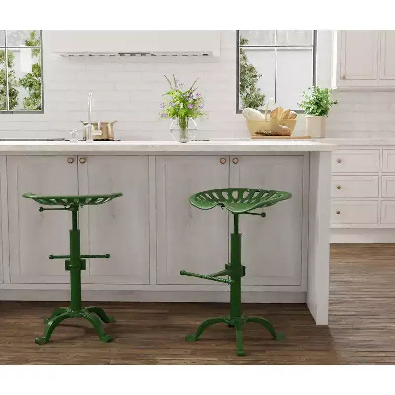 Siège de tabouret de tracteur réglable Carolina Living vert et table : Fer forgé, base à griffes, hauteur 56-84 cm