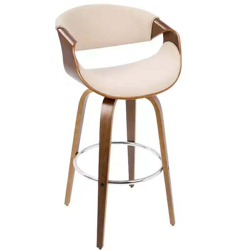 Lot de 2 tabourets de bar modernes mi-siècle Curvini Noyer/Crème - LumiSource : pivotants, dossier rembourré, structure en bois