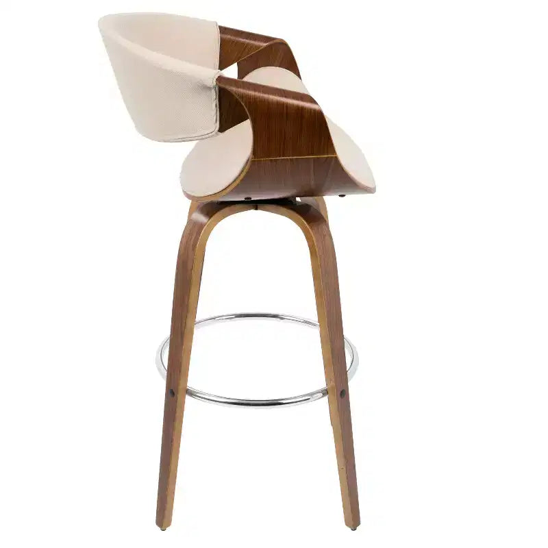 Lot de 2 tabourets de bar modernes mi-siècle Curvini Noyer/Crème - LumiSource : pivotants, dossier rembourré, structure en bois