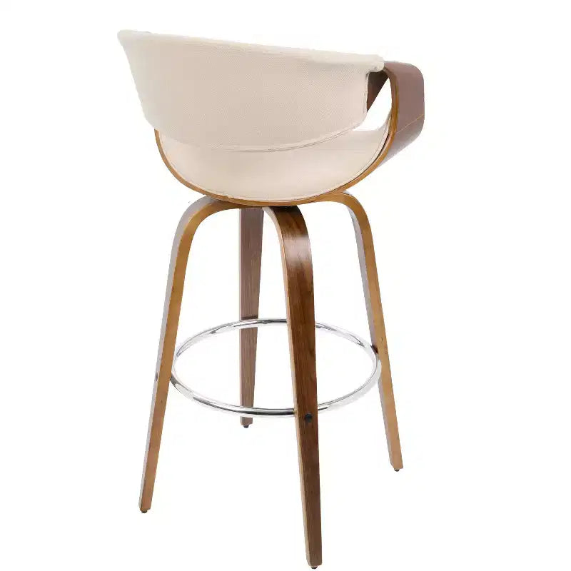 Lot de 2 tabourets de bar modernes mi-siècle Curvini Noyer/Crème - LumiSource : pivotants, dossier rembourré, structure en bois