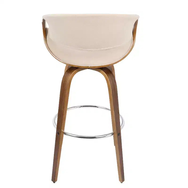 Lot de 2 tabourets de bar modernes mi-siècle Curvini Noyer/Crème - LumiSource : pivotants, dossier rembourré, structure en bois