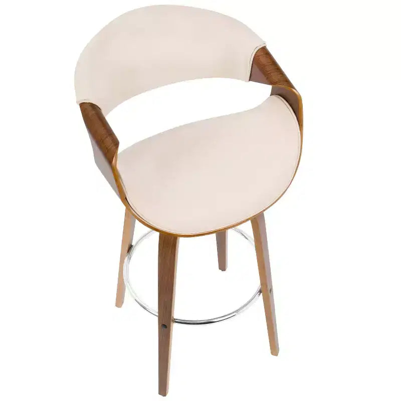 Lot de 2 tabourets de bar modernes mi-siècle Curvini Noyer/Crème - LumiSource : pivotants, dossier rembourré, structure en bois