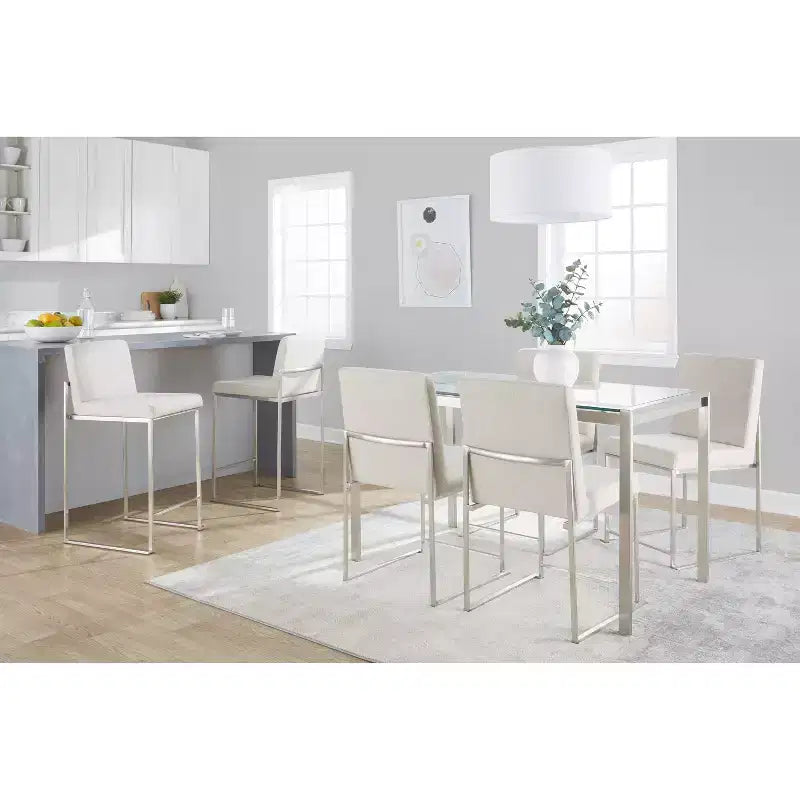 LumiSource Fuji – Tabourets de bar à dossier haut (3 tabourets) – Hauteur comptoir – Acier inoxydable/beige