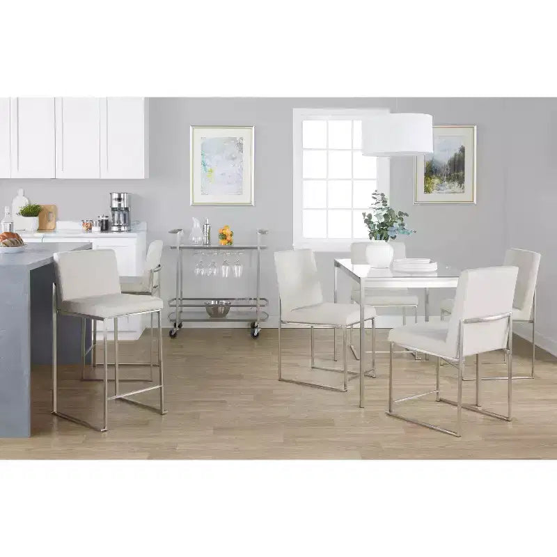 LumiSource Fuji – Tabourets de bar à dossier haut (3 tabourets) – Hauteur comptoir – Acier inoxydable/beige