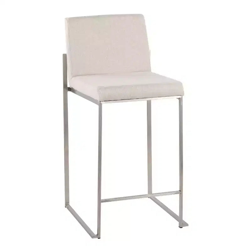 LumiSource Fuji – Tabourets de bar à dossier haut (3 tabourets) – Hauteur comptoir – Acier inoxydable/beige