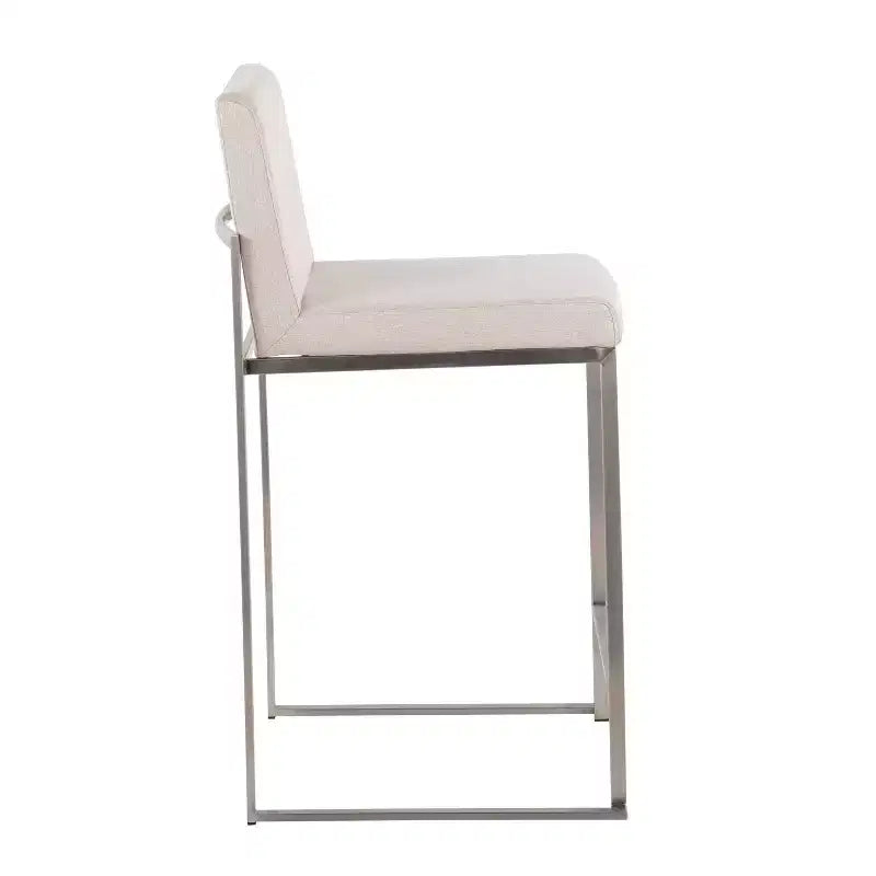 LumiSource Fuji – Tabourets de bar à dossier haut (3 tabourets) – Hauteur comptoir – Acier inoxydable/beige