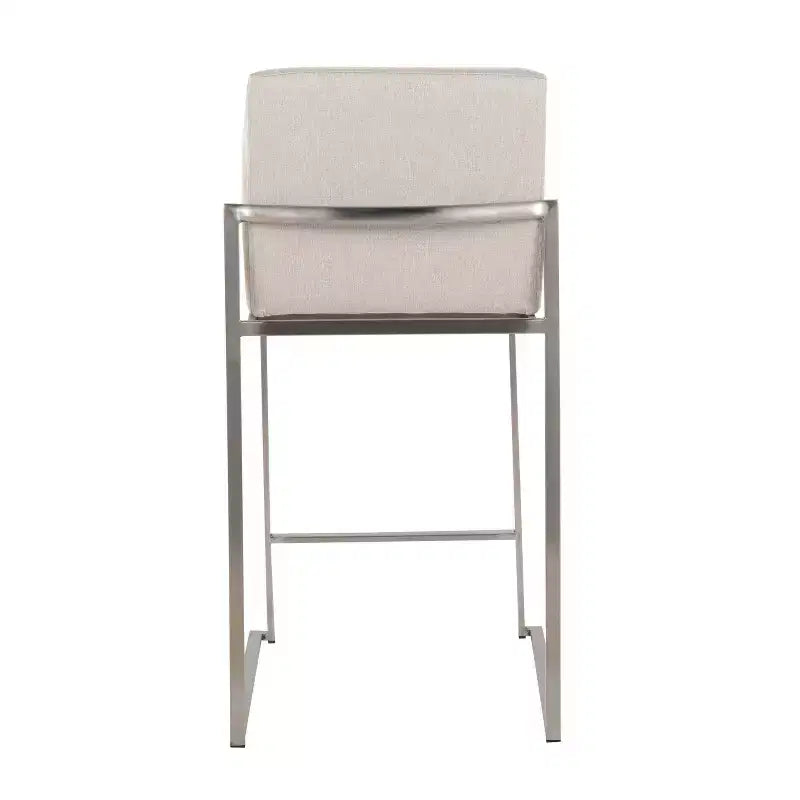 LumiSource Fuji – Tabourets de bar à dossier haut (3 tabourets) – Hauteur comptoir – Acier inoxydable/beige