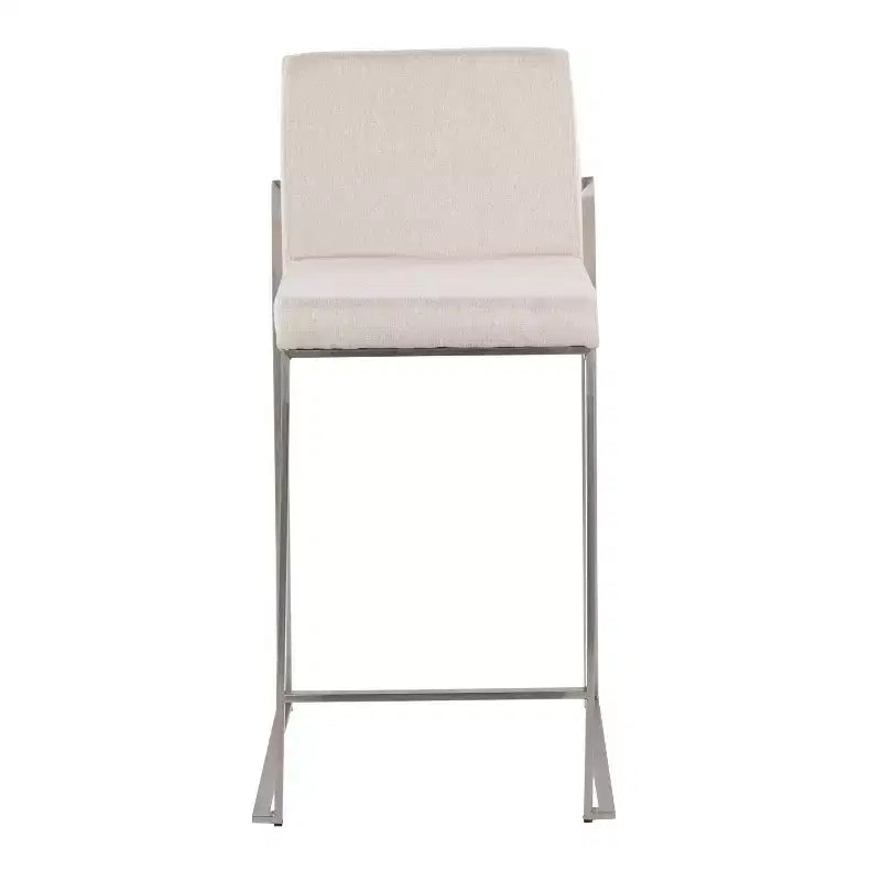 LumiSource Fuji – Tabourets de bar à dossier haut (3 tabourets) – Hauteur comptoir – Acier inoxydable/beige