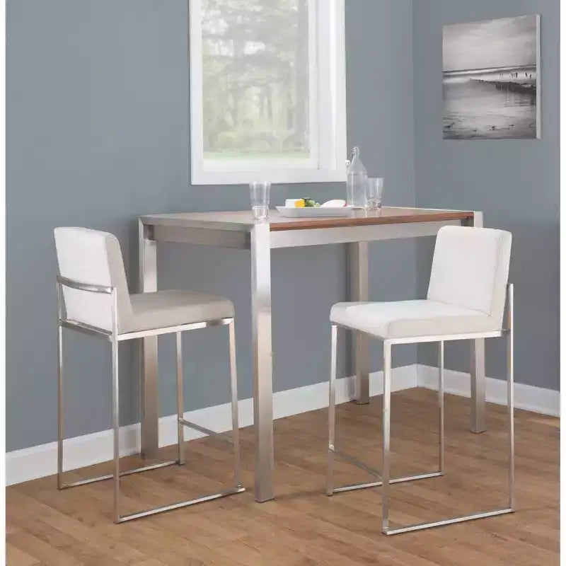 LumiSource Fuji – Tabourets de bar à dossier haut (3 tabourets) – Hauteur comptoir – Acier inoxydable/beige